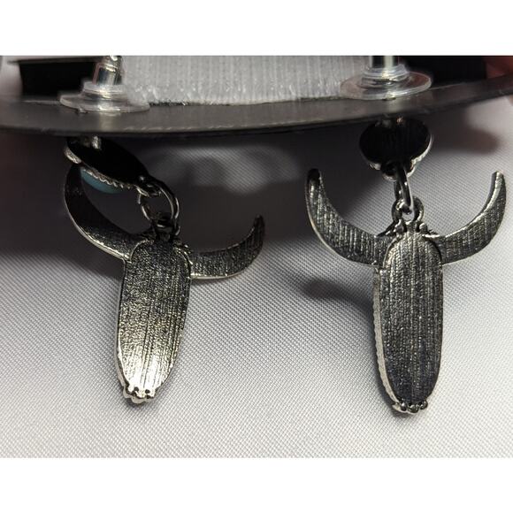 Turquoise Western Steer Bull Head Earrings - Picture 3 of 7